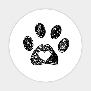 Doodle paw print with heart black Magnet